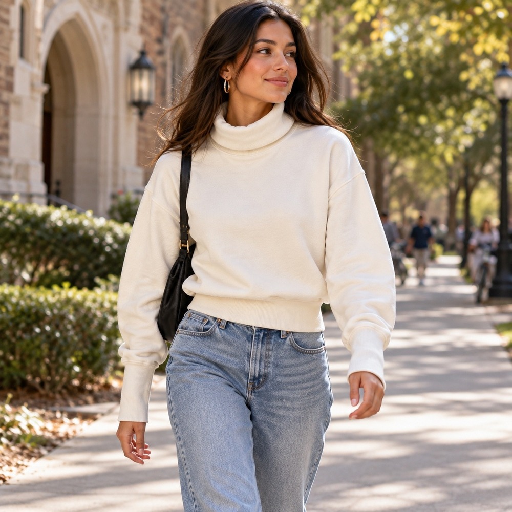 AGOLDE Extended Rib Turtleneck Sweatshirt XS Cream Ivory A7068 Made in USA